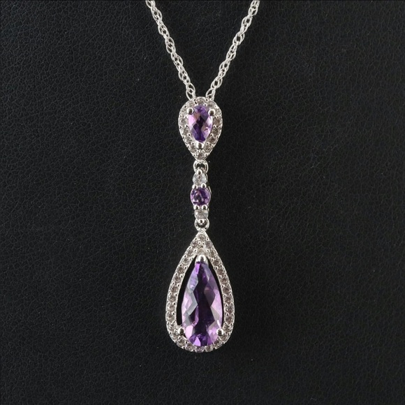 Sterling amethyst and white sapphire pendant necklace - Picture 1 of 4